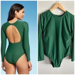 Kona Sol Green Long Sleeve Open Back One Piece Swimsuit Size XL